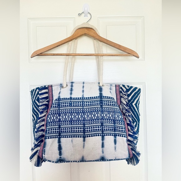 Tie-Dye Boho Beach Shoulder Bag Tote Blue Medium - Picture 7 of 15